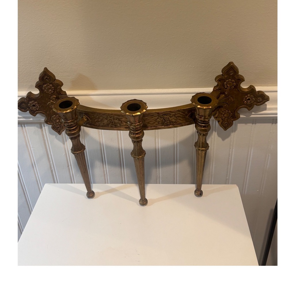 Vintage Syroco Rocco Style Gold  Triple Candle Holder Wall Scone 1866 USA